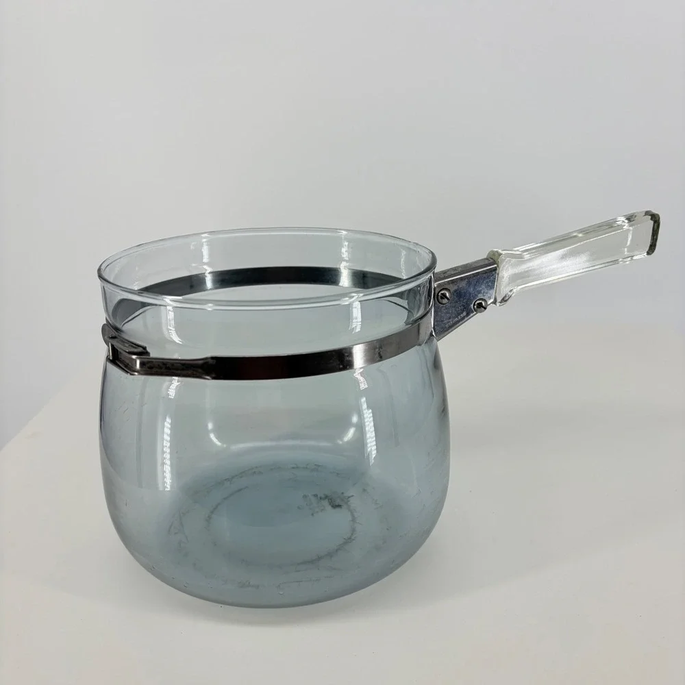 Pyrex Flameware Saucepan 6763-L Blue Tint Glass Stovetop MCM Vintage 1.5QT
